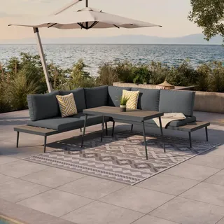 Ambia Garden Loungegarnitur, Natur, Dunkelgrau, Metall, Kunststoff, Textil, 4-teilig, Füllung: Polyester,Schaumstoff, rostfrei, wetterbeständig, Loungemöbel, Gartenlounge-Sets