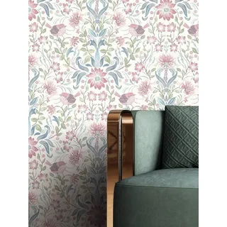 Newroom Vliestapete Leilani Tapete Vintage Blumen,Blätter,Vögel, Rose Tapete Floral Blumen - Vintage Blumentapete Blau Grün Romantisch 3D Optik Blätter Vögel für Schlafzimmer Wohnzimmer Küche, Blumentapete bunt