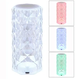 LED Tischlampe dimmbar Touch Tischleuchte Wohnzimmerlampe Kristall Nachttischlampe Akkuleuchte, USB Kabel, RGBW Farben, DxH 7,3 x 15,8 cm
