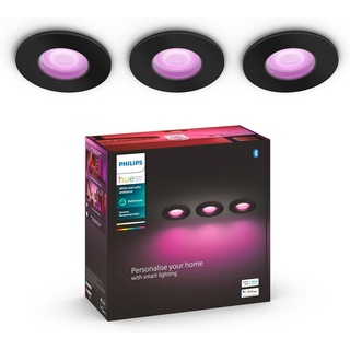 Philips Hue White & Color Ambiance Xamento Einbauspots 3-er Pack (1.050 lm), dimmbare Badezimmerlampen für das Hue Lichtsystem mit 16 Mio. Farben, smarte Lichtsteuerung über Sprache und App, schwarz