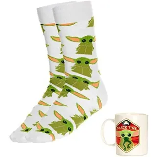 The Mandalorian Geschenkset Tasse Und Socken Baby Yoda Weiß/grün, Bedruckt, 100 % Keramik, Fassungsvermögen Ca. 300 Ml.