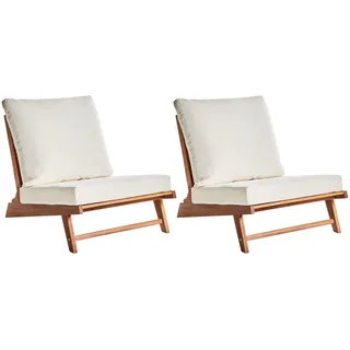 Beliani Gartenstuhl, Hellbraun, Weiß, Holz, 70x71x91 cm, Loungemöbel, Loungesessel
