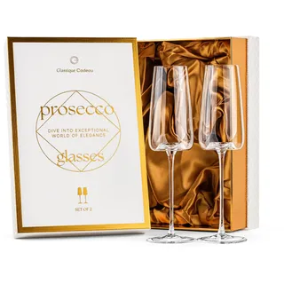 GLASSIQUE CADEAU Kristall Prosecco und Champagner Cocktail Gläser | 2er Set | Flöte Sektgläser mit Langem Stiel für Mimosa, Bellini, Hugo, Sekt | Elegante Proseccogläser