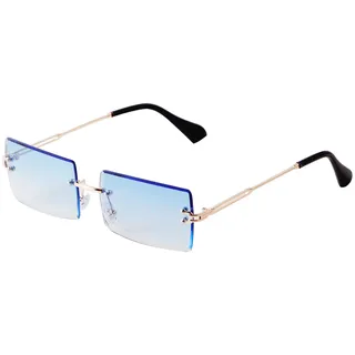 Laurinny Rechteck Randlose Sonnenbrille Herren Rechteckig Brille Viereckig Rahmenlose Sonnenbrille für Frauen Männer(Gold/Gradient Blau)