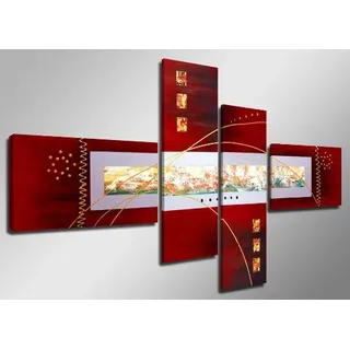 Visario Leinwandbild 160x70 cm 6519 Abstrakt Rot Gold Ornament Modern Wandbild Wohnzimmer Schlafzimmer Büro Kunstdruck auf Leinwand fertig aufgespannt Holzrahmen Wanddekoration elegant Design Motiv