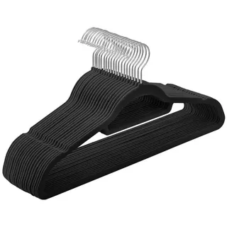 Songmics Kleiderbügel Samt, 20er Set, Bügel, rutschfest, kleine Stange für Krawatten, 360° drehbarer Haken, 0,6 cm dick, platzsparend, 43,5 cm lang, für Mäntel, Hosen, Silber-Schwarz CRF20B