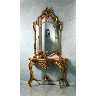 JVmoebel Schminktisch Spiegelkonsole im Landhausstil mit goldener Oberfläche, Made in Europa goldfarben