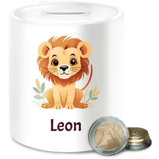 Spardose - Löwen - Süßer Löwe Wildtiere König der Tiere Lion - Unisize - Weiß - personalisierte babyspardosen zur Geburt löwenmotiv kinderspardosen kinderspardose Tier spardosen Kinder Leo