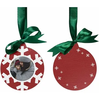 Personalisierte Holzanhänger Weihnachten - Baumschmuck Weihnachtskugeln mit Foto & Text selbst gestalten - Weihnachtsdeko Holz rot - Weihnachtsanhänger für Christbaum