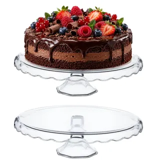 KADAX Kuchenständer aus Glas, Tortenständer mit Fuß, runde Tortenplatte für Muffin, Kekse, Desserts, Geburtstag, Party, flach Ständer für Hochzeit, transparenter Kuchenteller (Ø 32,5cm)