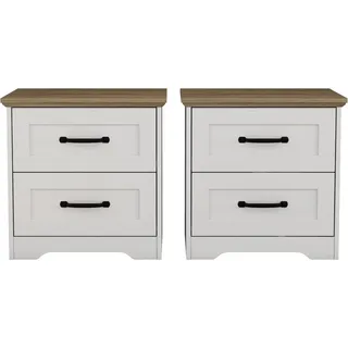 OTTO home Nachtkommode Emmilia Nachttisch Set im Landhaus Design (2 St., Schlafzimmer Kommoden Nachschrank im 2er Set), 2 Schubladen je Nachttisch - viel Stauraum im Schlafzimmer weiß