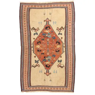 Nain Trading Orientteppich Kelim Fars 145x237 Handgewebter Orientteppich / Perserteppich, rechteckig, Höhe: 5 mm beige|rot