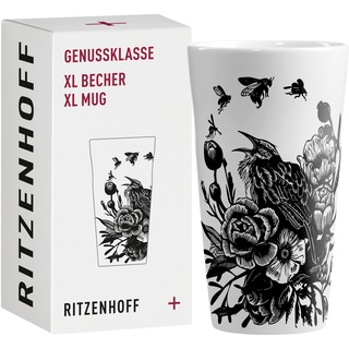 Ritzenhoff 3741001 Kaffee-Tasse XL 500 ml – Serie Genussklasse Nr. 1 – Porzellan-Becher, urbanes Chic – Designerstück, Schwarz, Weiß