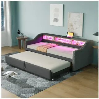 STILVORA Schlafsofa mit Bettfunktion,Polsterbett 90x200 mit matratze,Tagesbett ausziehbar, Polsterbett 90/180x200 cm, ausziehbarem Bettgestell – Platzsparendes Gästebett, mit Matratze grau