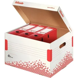 Leitz, Ordner Zubehör, Archiv-Klappdeckelbox SPEEDBOX, für Ordner, weiß/rot für Format DIN A4, aus 100% recycelter