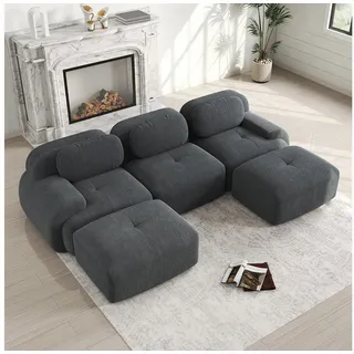 Odikalo 3-Sitzer modular kombinierbar Polstersofa Schlafsofa Chaiselongue, Modulares U-Sofa aus Premium-Cordstoff, ohne Montage, rutschfest und haustierfreundlich, extra-breite Armlehnen, 32D hochelastische Polsterung für Wohnzimmer, Schlafzimmer und Büro, Mehrfarbig grau