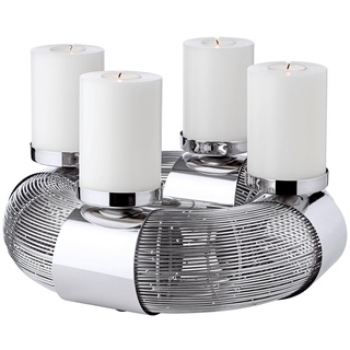Edzard Adventskranz Flax, Edelstahl vernickelt, hochglanzpoliert, Ø 37 cm, für Stumpenkerzen ø 36 - Silber