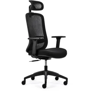 Bürodrehstuhl EcoChair 3 - schwarz, ergonomisch, TÜV-Zertifikat, Nachkaufgarantie, bis 130 kg, Synchronmechanik, Lordosenstütze, Kopfstütze - Inwerk
