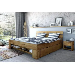 Futonbett Sara Wildeiche Massiv geölt 140 x 200 cm inkl. 4 Bettkästen