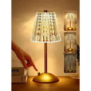 Touch-nachttischlampe, 3 Farben, Kristall-tischlampe, Usb-aufladbar, Kabellos, Fürs Schlafzimmer