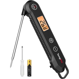 TempPro Fleischthermometer IPX6 Wasserdicht 0.5°C Präzise Grillthermometer | 3s Schnelle Reaktion Faltbares Küchenthermometer für BBQ, Braten, Grill und Getränken Schwarz Ex-ThermoPro