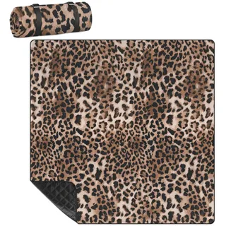 Mularoka Picknickdecke mit Leopardenmuster, wasserdicht, sanddicht, faltbar, Stranddecke, 200,7 x 200,7 cm, extra groß, tragbar, waschbar, Outdoor-Matte für Camping, Park, Gras, Wandern, Reisen