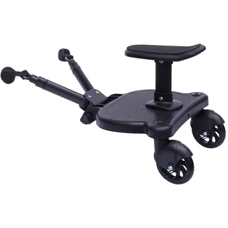Buggy Board mit Sitz, Trittbrett für Kinderwagen Universal Bearing 25KG, 360°Zweirad Design Trittbrett Mitfahrbrett Universal für 3-7 Jahre alte Kinder, Stehbrett Kinderwagen