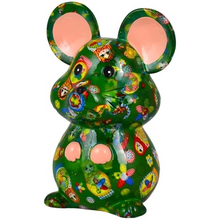 Pomme pidou | Spardose Keramik | Maus Martha | Medium | Grün | Keramik Spardose mit Münzschlitz und sehr schönes Dekorationsstück | inkl. GRATIS Geschenkbox