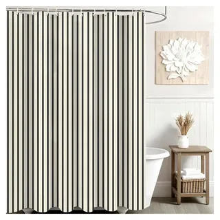 Gestreifter Duschvorhang aus Leinen und Baumwolle, wasserdicht, für Badezimmerdekoration, 183 x 183 cm, Schwarz / Beige