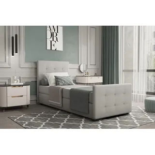 Boxspringbett Gästebett MARKOS 100x220cm Bettkasten Seite Links Stoff Hellgrau - Grau