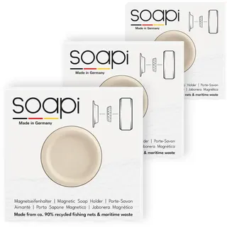 Soapi - 3er-Pack Schwebender Seifenhalter Magnet zum Kleben - Cremeweiss - Wand Magnethalter für Seife - Ablage Seifenschale Magnetseifenhalter ohne Bohren/Saugnapf