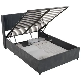 Juskys Polsterbett Savona 140 x 200 cm Dunkelgrau mit Matratze H3