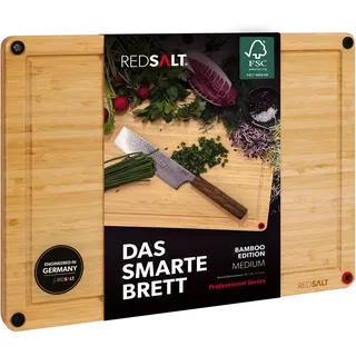 REDSALT Bambus Schneidebrett | rutschfestes Premium | Cutting Board Holz beidseitig, Holzschneidbrett antibakteriell, tiefe Saftrille | Holzbrett Küche Grill Holzschneidbrett