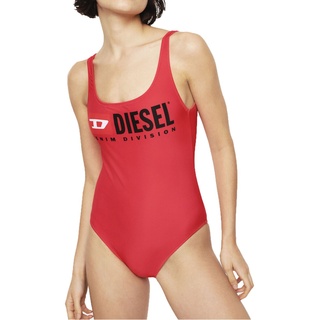 DIESEL Damen Badeanzug - BFSW-FLAMNEW, One-Piece, Einteiler, Denim Division Logo Rot XS (X-Small)