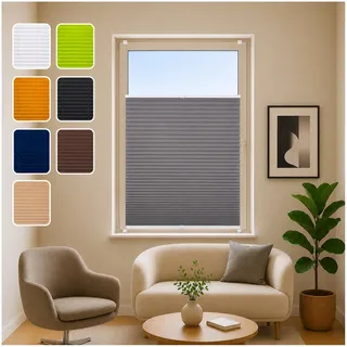 ondeco® Plissee ohne Bohren 100x130 cm hellgrau | Blickdicht, Sichtschutz für Fenster & Tür | Easy-to-fix