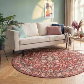 FRAAI | Home & Living Vintage Teppich Rund - Imagine Medaillon Rot - Ø 160 cm - Baumwolle, Polyester - Flachgewebe - Vintage, Orientalisch - Wohnzimmer, Esszimmer, Schlafzimmer
