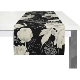 Tischläufer ADAM "Eden" Gr. 1, schwarz-weiß (schwarz, weiß), B:150cm L:50cm, Bio-Baumwolle, Tischdecken, GOTS organic,zertifiziert durch CERES 0242Made in Germany
