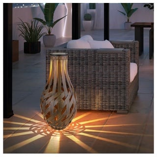 etc-shop Außen-Deckenleuchte, Garten Solarlaterne Bambus Solarlampen Tischlampe Windlicht zum Aufhängen oder Hinstellen für Ihren Garten, LED warmweiß, DxH 28x56 cm, Terrasse