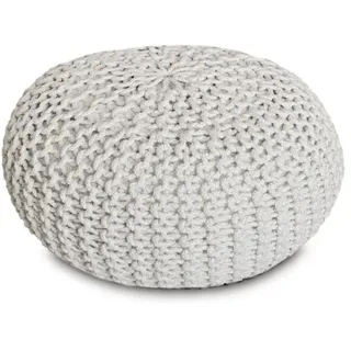 Amagohome Sitzpouf Strickhocker Pouf Ø45 H30cm Bodenkissen Indoor Baumwolle nachhaltig recycelt : weiß