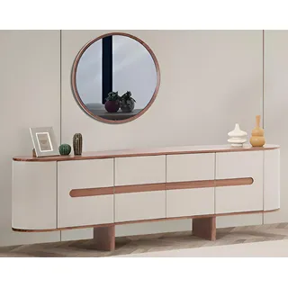 JVmoebel Sideboard Beiges Holz Sideboard mit Spiegel und modernem Design (2 St), Made in Europa beige