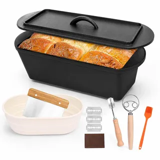 GFTIME Gusseisen Topf 36cm Brot Backen, Brotbackform mit Deckel - Robuste Brotbackform mit Deckel - Idealer Brottopf, Brotbacktopf