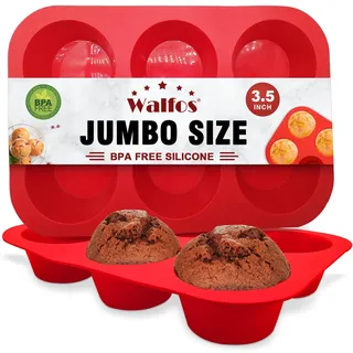 Walfos Silikon Texas Muffinform Set - 6 Tassen Jumbo Muffinform, Antihaft-Silikon, einfach auspoppen! Perfekt für Egg Muffin, Big Cupcake - BPA-frei und spülmaschinenfest, 2er-Set