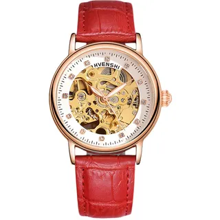 RORIOS Armbanduhren Damen Automatische Mechanische Uhren Skelett Leuchtend Lederband Damenuhren