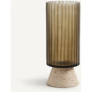 Am.pm Vase Trapani, Rauchglas Und Travertin beige/braun
