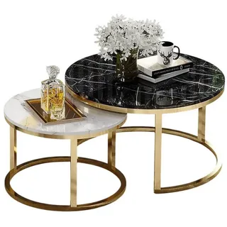 Xlmoebel Couchtisch Runder Marmor Couchtisch mit Edelstahlgestell in elegantem Design (Set, 1-St., Set 2x Couchtische), Hergestellt in Europa schwarz