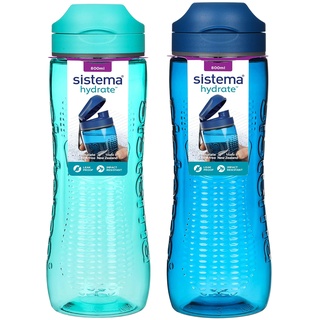 Sistema Hydrate Tritan Active Sports Wasserflasche | 800 ml | Auslaufsichere Wasserflasche | BPA-frei | Ocean Blue & Minty Teal | 2 Stück