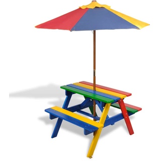 Duolm Kinder-Picknicktisch mit Bänken Sonnenschirm Mehrfarbig Holz