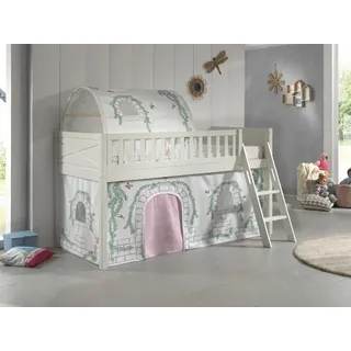 Set Spielbett Vorhang Lattenrost Hochbett Kinderbett 90x200 rosa Prinzessin weiß