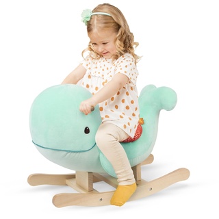 B. toys Schaukelpferd Wal blau mit buntem Sattel aus weichem Plüsch und hochwertigem Holz, Schaukeltier zum Draufsitzen für Kinder und Babys ab 18 Monaten