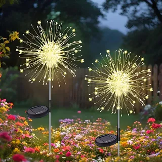 Hqynss Solarlampen für Außen Garten, 2 Stück 120 LED Solarleuchten Feuerwerk, 8 Modi Solarlichter Pusteblume Wasserdicht Solarstecker Gartenlichter für Außen Balkon Rasen Garten Deko